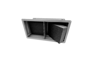 Rectangular gray foam insert with compartments. Rectangular gray foam insert with compartments.