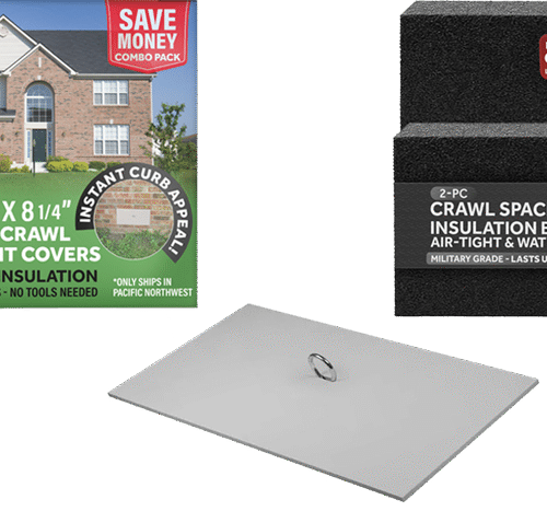Exterior foundation vent cover and polyethylene foam inserts to keeps pipe from freezing in winter